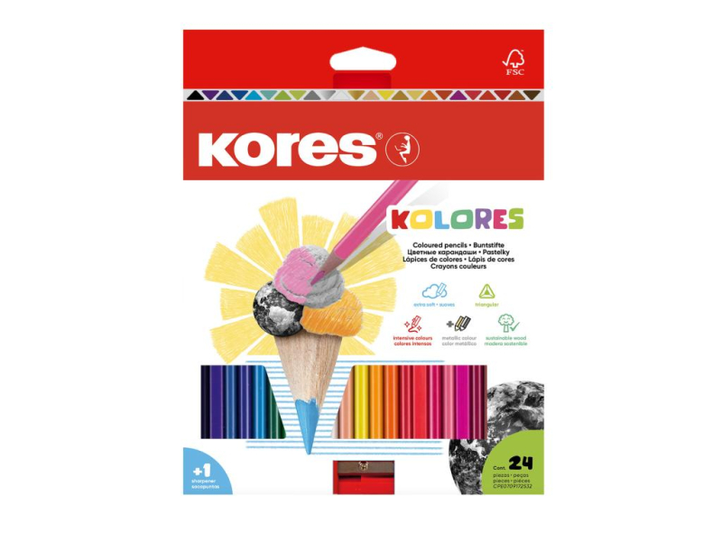 Pastelky, Kores, trojhranné, 24 kusů