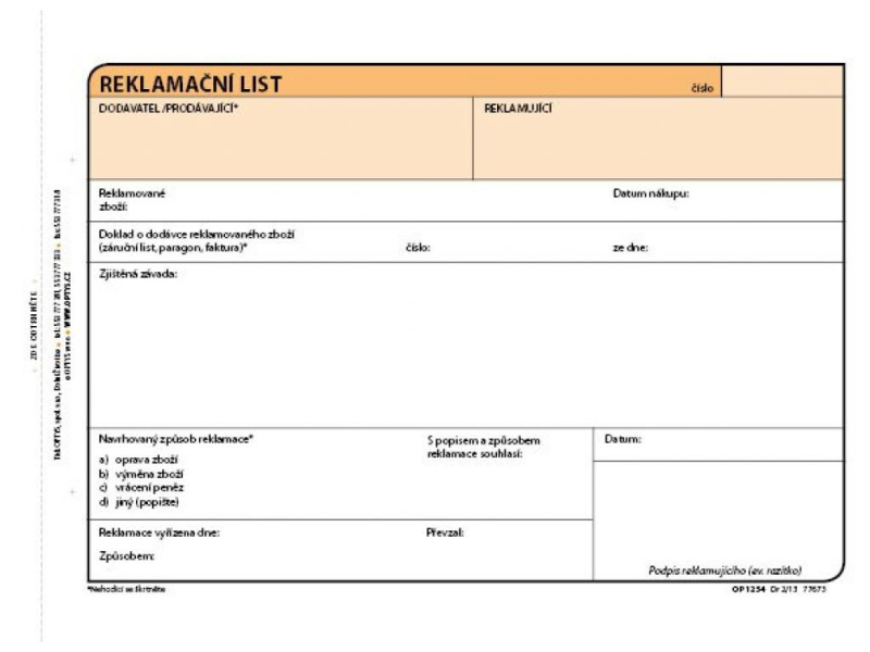 Reklamační listy A5, samopropisovací, Optys