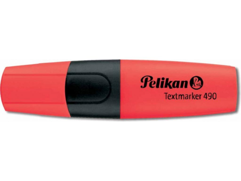 Zvýrazňovač, Pelikan, 490, červený, plochý