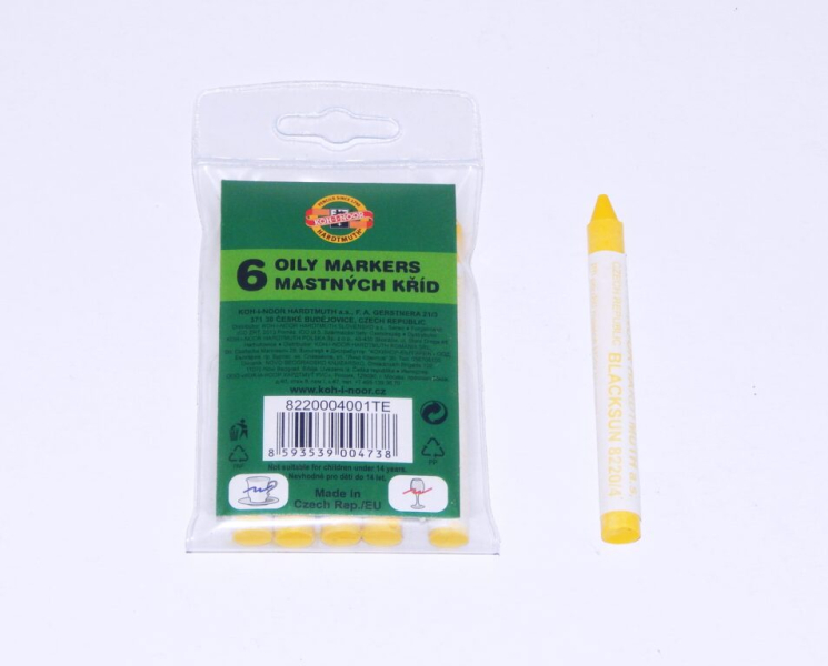 Křída mastná na sklo, 6 kusů, žlutá