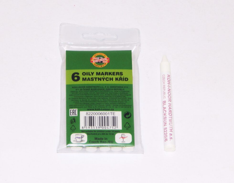 Křída mastná na sklo, 6 kusů, bílá