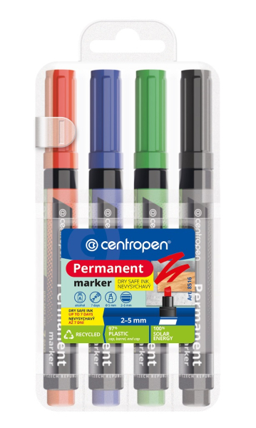 Značkovače, Centropen, 8516-4, permanentní, seříznutý, sada 4 kusy sada pername