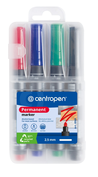 Značkovače, Centropen, 8566-4, hrot 2,5 mm, permanent, sada 4 kusy