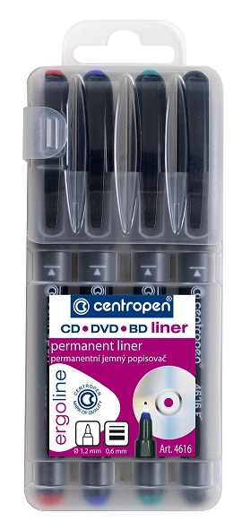 Popisovač, Centropen, 4616-4, na CD, 0,6 mm, sada 4 kusy