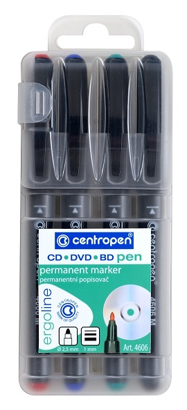 Popisovač, Centropen, 4606-4, na CD, 1 mm, sada 4 kusy