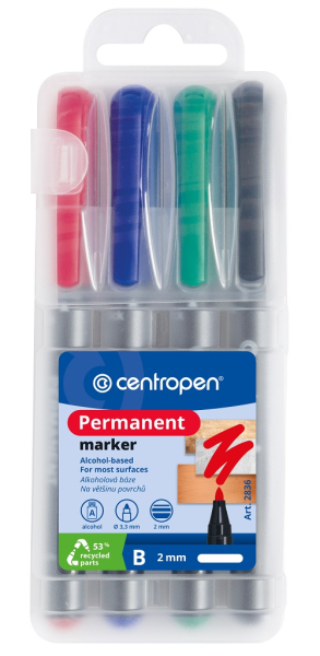 Popisovač, Centropen, 2836-4, permanent, 2 mm, sada 4 kusy