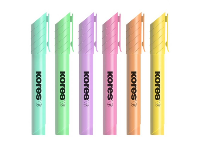 Zvýrazňovač, Kores, 360, 6 kusů, pastelové barvy