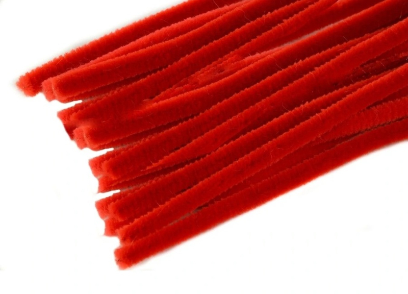 Drátek, plyšový, 50 cm x 9 mm, červený