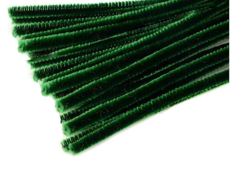 Drátek, plyšový, 50 cm x 9 mm, zelený tmavě