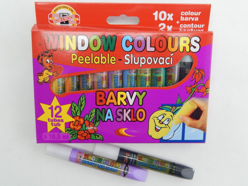 Barva na sklo, Kohinoor, 12 barev, po 10,5 ml