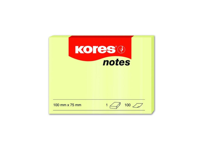 Bloček samolepící, žlutý, 75 x 100 mm, Kores