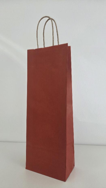 Taška papírová, dárková na lahev, červená 14+8x39