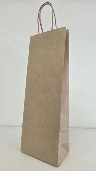 Taška papírová, dárková na lahev, hnědá, 14+8x39