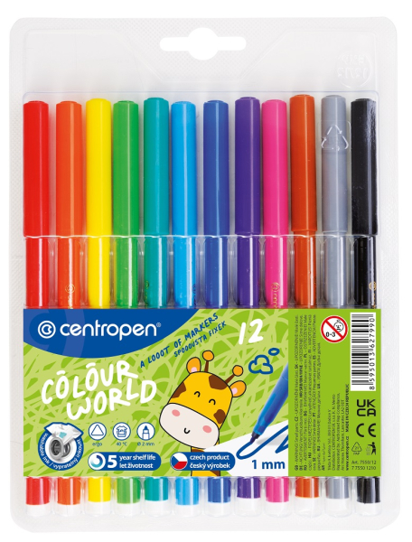 Popisovače, Centropen, 7550-12, 2 mm, sada 12 kusů