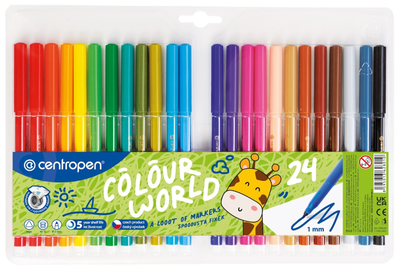 Popisovače, Centropen, 7550-24, 2 mm, sada 24 kusů
