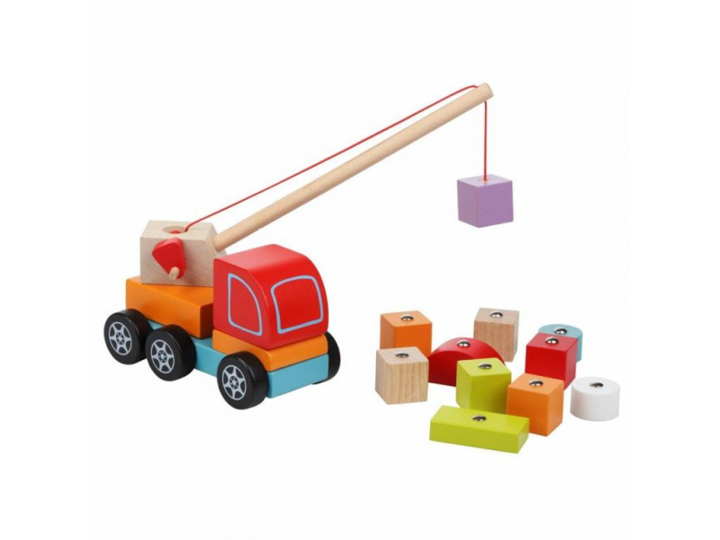 Autojeřáb s magnetem 14 dílů dřevěný