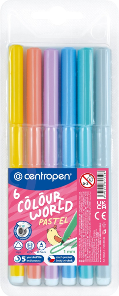 Popisovače, Centropen, 7550-6, 2 mm, pastelové
