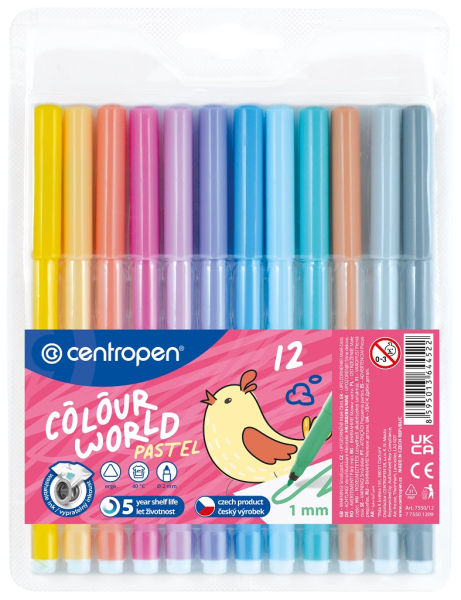 Popisovače, Centropen, 7550-12, 2 mm, pastelové