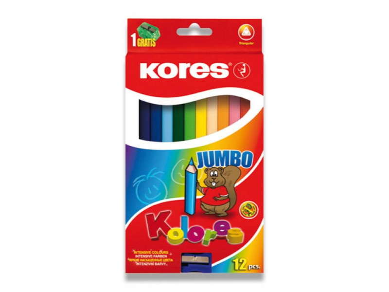 Pastelky Kores, trojhranné, Jumbo, 12 kusů