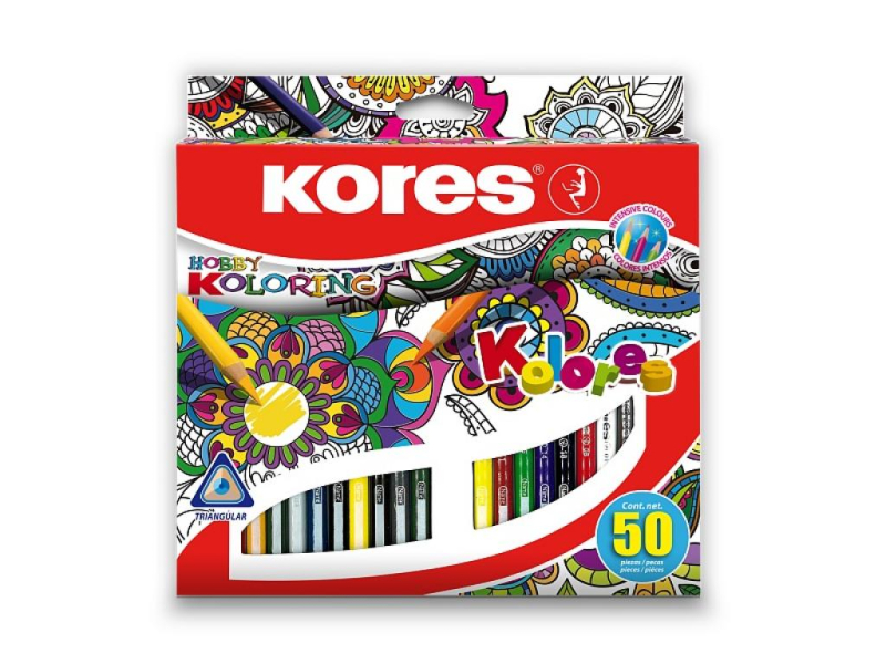 Pastelky, Kores, trojhranné, 50 kusů, Mandalas