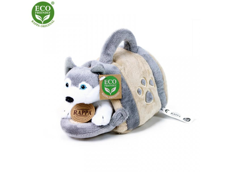 Pes, husky s přepravkou, plyšový