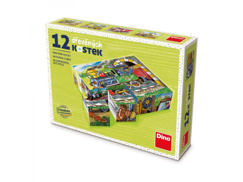 Kubus dřevěné kostky Mašinka 12ks