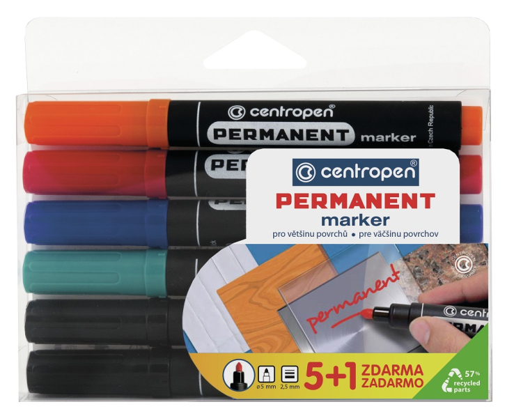 Značkovače, Centropen, 8566-5+1, hrot 2,5 mm, permanent, sada 6 kusů