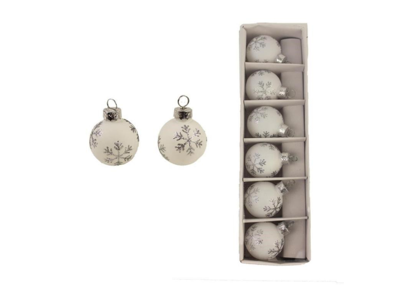 Koule 4cm-6ks bílá s vločkou