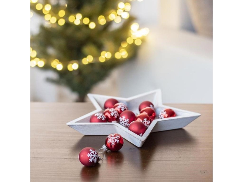 Koule 2cm-12ks, červená s vločkou