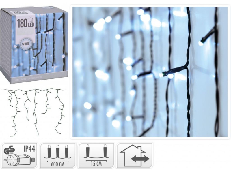 Elektrické osvětlení rampouchy, 600cm, 180 LED, teplá bílá