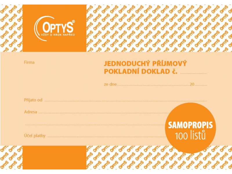 Příjmový pokladní doklad, samopropisovacá, Optys