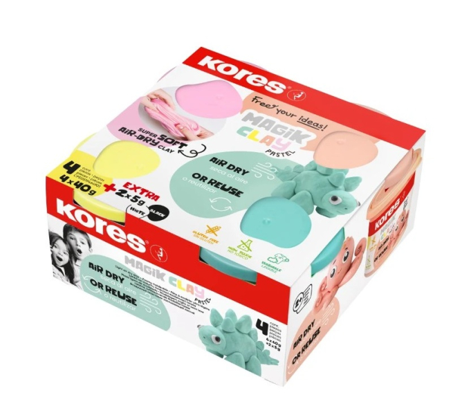 Plastelína Kores, Magic Clay, 4 kelímky, pastelové