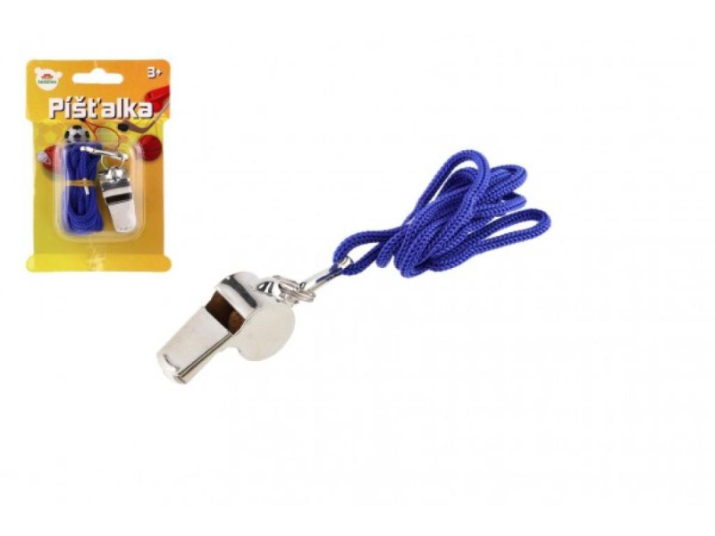 Píšťalka, kovová, se šňůrkou
