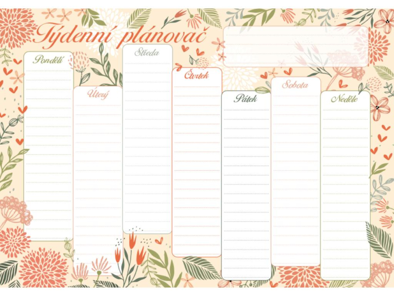 Týdenní plánovač A4, Květiny