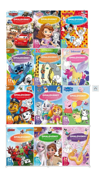 Omalovánky A4 se samolepkami, různé motivy