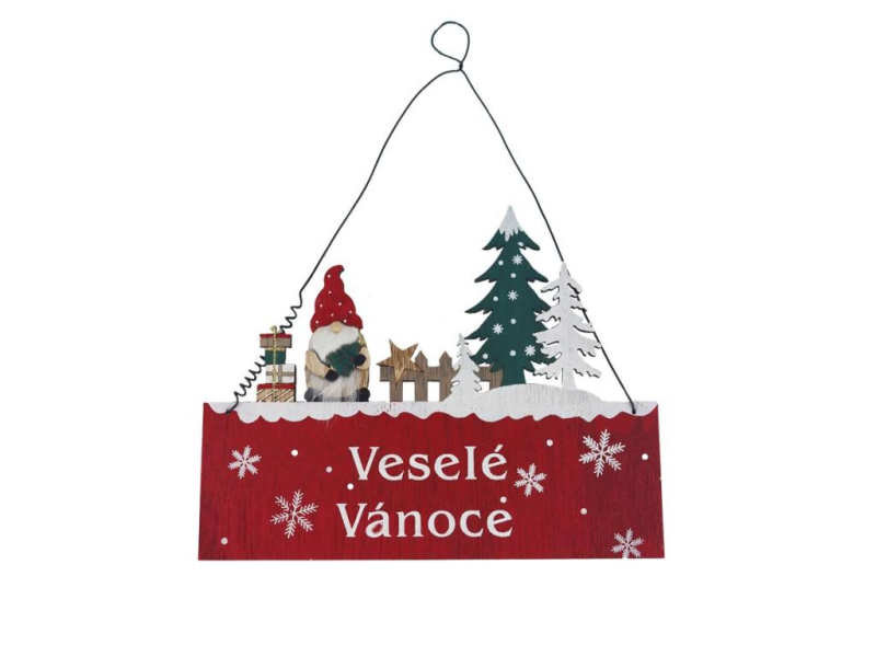 Cedulka Veselé Vánoce, červená