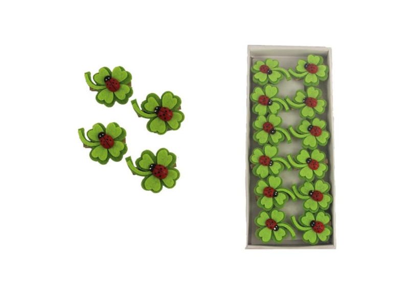 Kolíček čtyřlístek s beruškou, 12 kusů