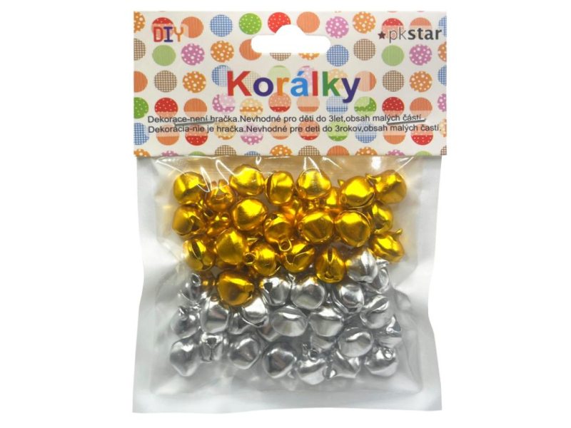 Rolničky zlaté, stříbrné, 60 kusů, 12 mm