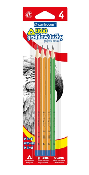 Tužky grafitové, sada 4 kusy, 4B, 2B, F