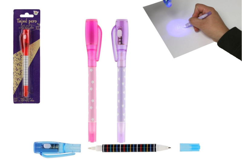Pero s neviditelným inkoustem a UV světlem