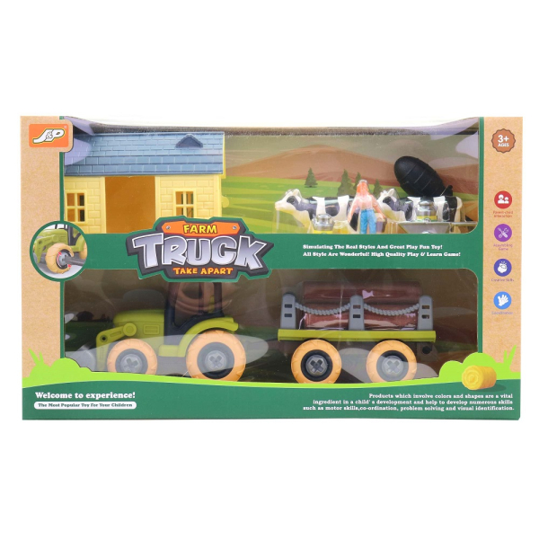 Traktor s vlečkou na šroubování, s doplňky