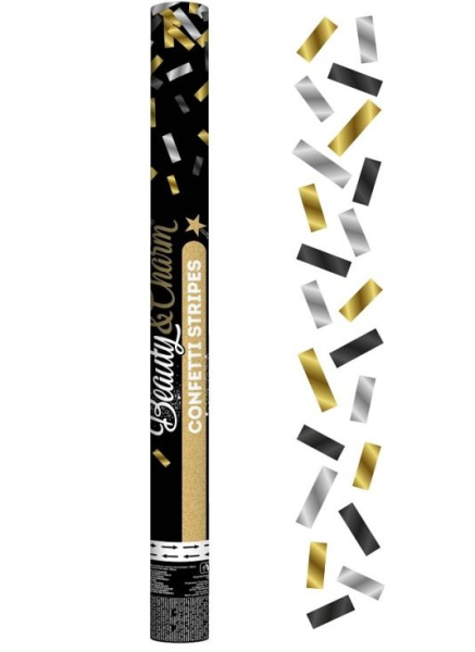 Konfety vystřelovací 60 cm proužky mix metal