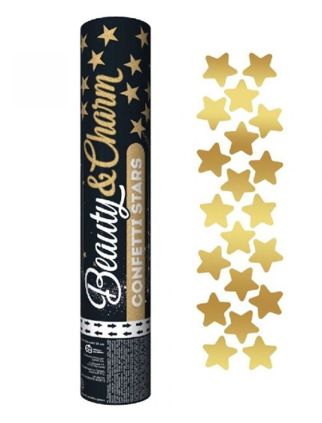 Konfety vystřelovací 28 cm zlaté hvězdy metalové