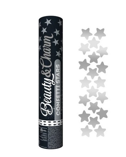 Konfety vystřelovací 28 cm stříbrné hvězdy metalové