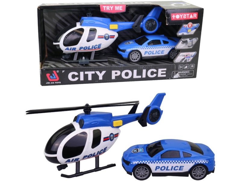 Vrtulník, policejní auto