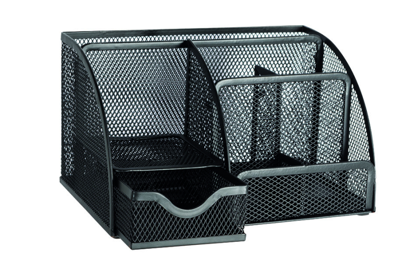 Drátěný organizér na stůl se zásuvkou černý