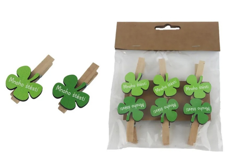 Kolíčky se čtyřlístkem, 6 kusů
