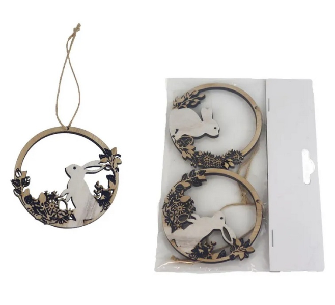 Dekorace se zajíčkem, 2 kusy, k zavěšení