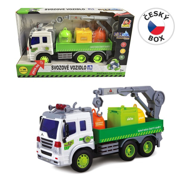 Auto, popelář, tříděný odpad, světlo, zvuk