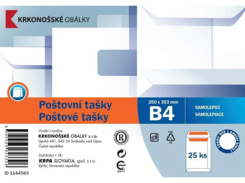 Obálky B4, 25 kusů, samolepicí